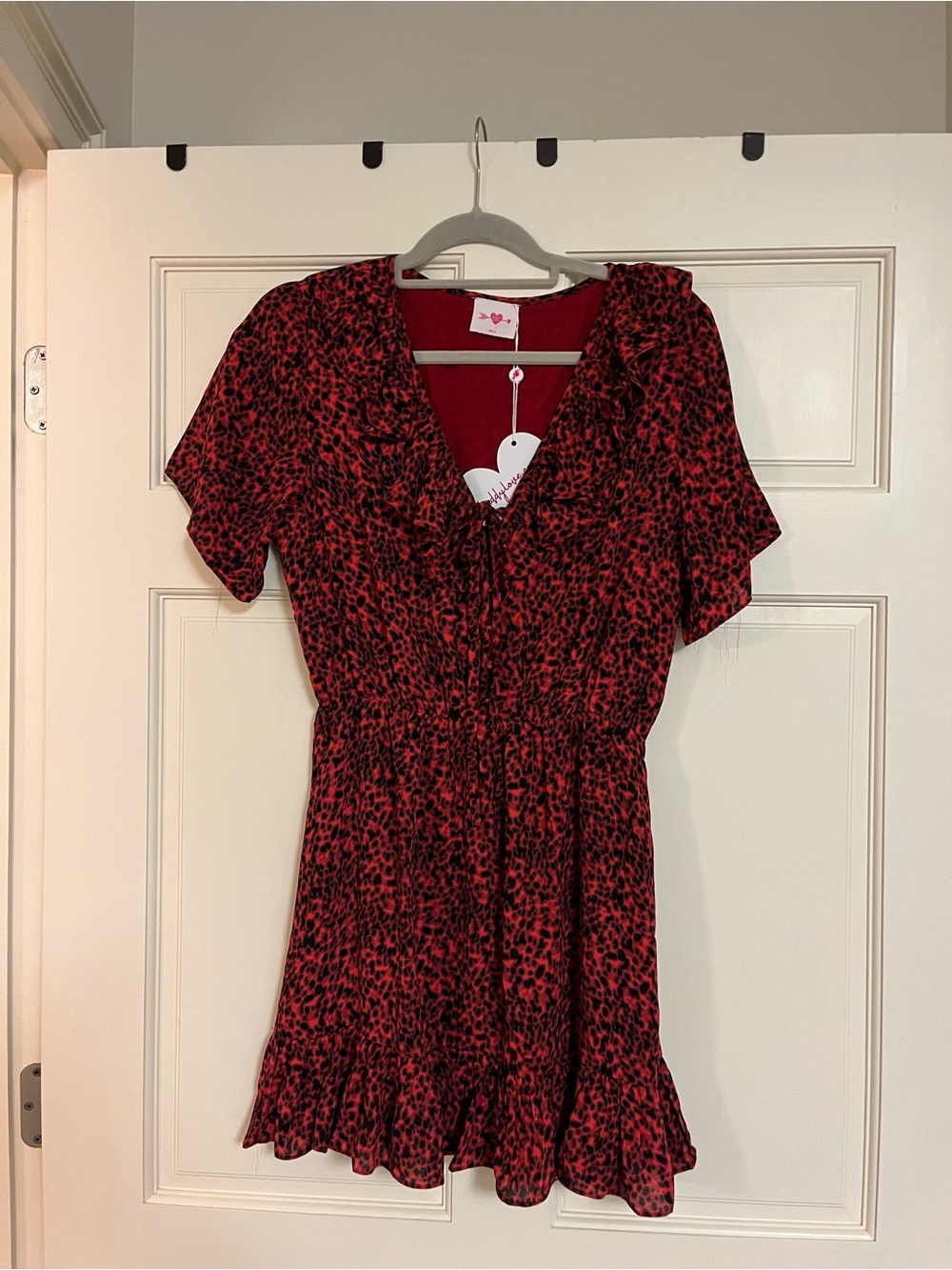 Buddy Love Red Leopard Print Ruffle Mini Dress - NWT - Size S